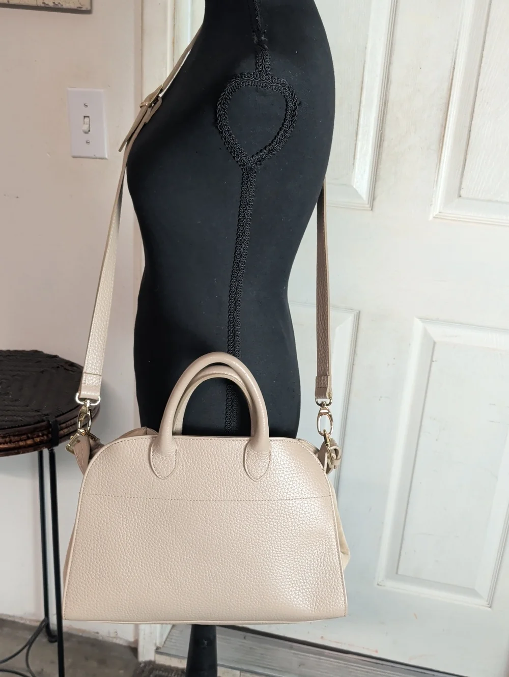Anna Paola Riva Leather Suede Handbag Crossbody Taupe Made In Italy Satchel